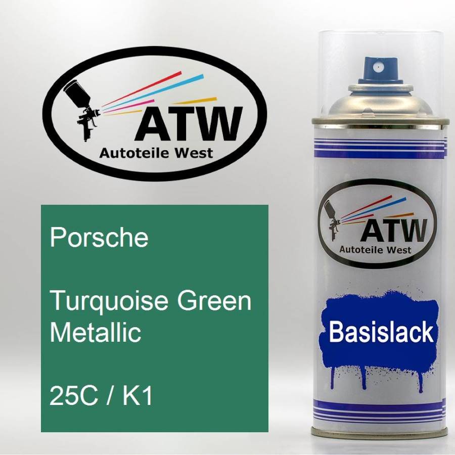 Porsche, Turquoise Green Metallic, 25C / K1: 400ml Sprühdose, von ATW Autoteile West.